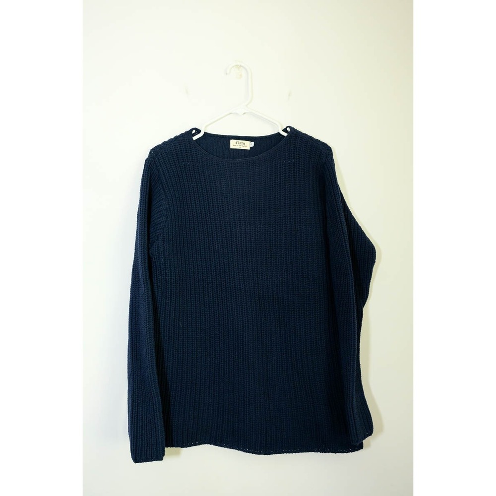 Flora Knit Sweater XL Navy Blue Excellent Shaker Stitch Cotton Pullover